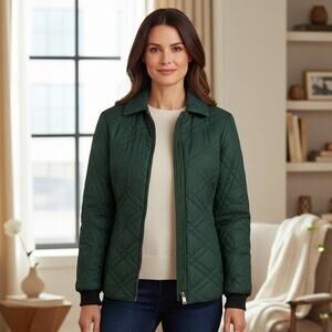 Vintage Womens Unbranded Baubour Hunter Green Quilted Jacket Size 12